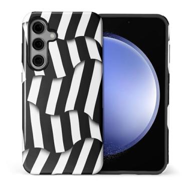 Imagem de ilikediy Capa para Samsung Galaxy S24, HL2, geométrica, preta, branca, listras, híbrida, 2 camadas, capa protetora de silicone com design