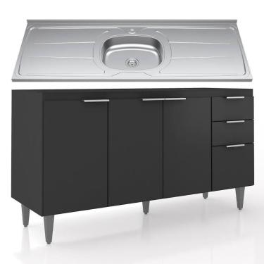 Imagem de Balcão De Cozinha Com Pia Inox 150cm Pérola Z34 Preto - Mpozenato