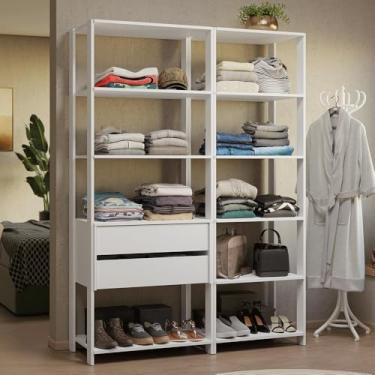 Imagem de Guarda-roupa Closet Modulado 2 Gavetas 9 Prateleiras 129 cm Branco Valencia Madesa