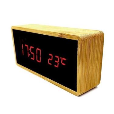 Imagem de Relógio de Mesa Despertador Termômetro Madeira LED Vermelho - no-brand