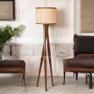 Imagem de D+MOB Luminária de Chão Bellissima com Cúpula em Tela e Estrutura Tripé em Ferro Acabamento Cobre – Design Moderno e Sofisticado (Palha Sintetica)