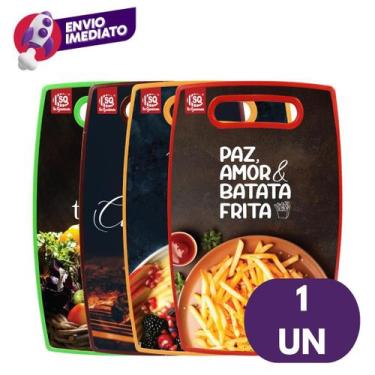 Imagem de Kit Tábua Corte Estampada Decorada Plástico Retangular Colorida Churra