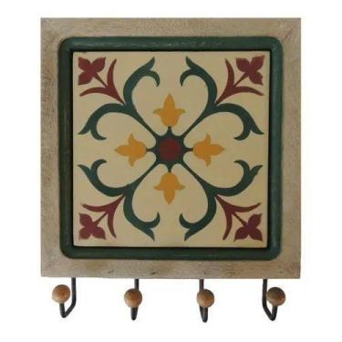 Imagem de Cabideiro De Parede Porta Chaves Organizador Rustico Em Madeira E Ferr