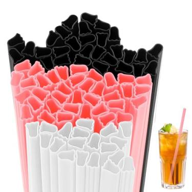 Imagem de Potchen 150 Pçs Canudos de Plástico em Forma de Fantasma de Halloween Canudos Descartáveis para Festa de Halloween Coquetel Artigos de Festa Assustadora (Preto, Branco, Rosa)