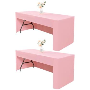 Imagem de Wolkemer Pacote com 2 toalhas de mesa abertas nas costas, retangulares de 1,2 m (48 x 61 cm), toalha de mesa de 3 lados lavável em tecido rosa para mesas dobráveis, shows de artesanato, exibições