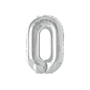 Imagem de Balão De Número Grande Prata Metalizado 40cm - PartiuFesta, 0