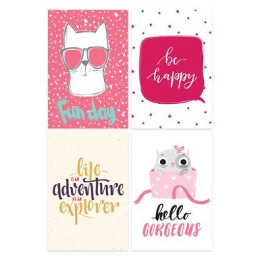 Imagem de Placas Decorativas com Frases Happy Cat 20x30cm Kit 4un - Quartinhos