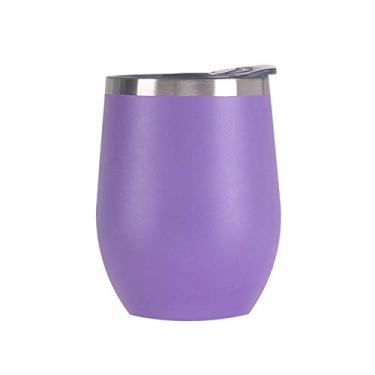 Imagem de Gteller Copo de vinho de aço inoxidável de 340 g com tampa, caneca de viagem com isolamento de parede dupla, perfeita para vinho, café, bebidas, champanhe, coquetéis (Roxo)