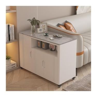 Imagem de Mesa lateral de sofá, mesa lateral doméstica, armário lateral de sofá, armário de armazenamento removível, mesa de chá, mesa de armazenamento, armário lateral criativo (branco + cinza, 40 x 90 x 66 cm