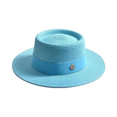 Imagem de Chapéu De Sol De Palha De Verão Feminino Aba Plana Fita Boné De Praia 