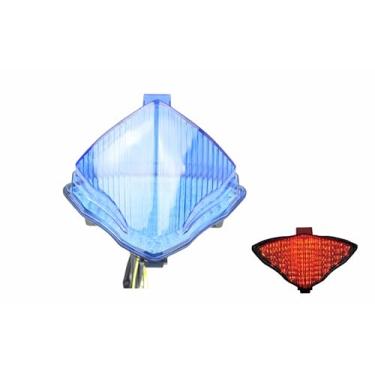 Imagem de Adequado para Yamaha 2004-2005-2006 YZF R1; luz traseira de freio de LED com indicadores de seta integrados (azul, estilo 1: lanterna traseira LED + seta)