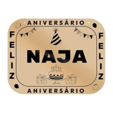 Imagem de Placa Feliz Aniversário Naja em MDF, 19x14 cm, com 2 Furos para Pendurar