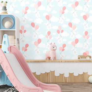 Imagem de Yullpaper Papel de parede de coelho de berçário divertido papel de parede removível azul para quarto de crianças quarto de bebê meninas casa de boneca papel de parede de vinil bonito papel de contato