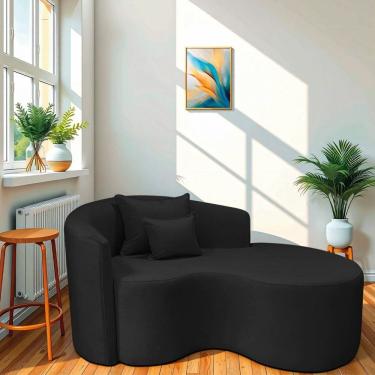 Imagem de Recamier Curvo Orgânico 150cm 2 Lugares Lado Direito para Sala de Estar Bouclé Londres Preto