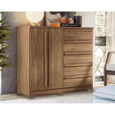 Imagem de Cômoda de Quarto Málaga Gold c/ 2 Portas 5 Gavetas e Pés Jatobá - Santos Andirá