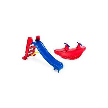 Imagem de Kit Escorregador Médio + gangorra Jacaré 2 lugares Cores Sortidas - CH