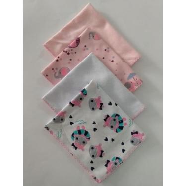 Imagem de Kit 4 Fraldas Bebê Malha 30x32 2 Estampadas e 2 Lisas Sortidas Macias 