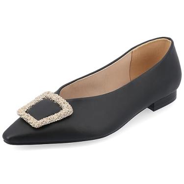 Imagem de Journee Collection Sapatilhas femininas Tru Comfort Foam Elowen Slip On Slim Squared Off Ponta Fina, Preto, 8.5