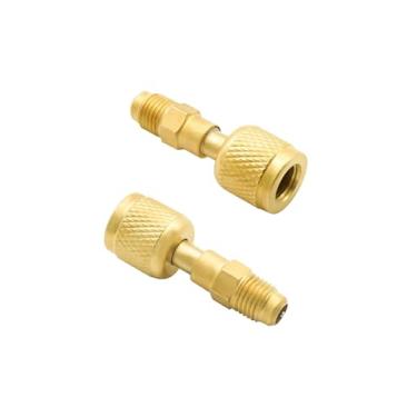 Imagem de Adaptador de latão 2 peças R32 R454B fêmea de 1/10.2 cm para rosca reversa macho de 1/10.2 cm, compatível com sistemas de mini divisão R32/R454B, bomba de vácuo e conector de mangueira de calibre