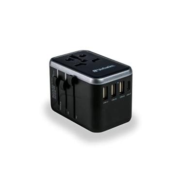 Imagem de Verbatim Adaptador de viagem universal UTA‑04, adaptador de tomada com 3 portas USB-A, 2 portas USB-C, plugue de viagem para laptop, celular, câmera, uso global, 100-250 V [Sem venda/envio para a