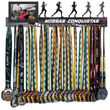 Imagem de Porta Medalhas Corrida de Rua Casal com Porta Retrato 61cm Comprimento