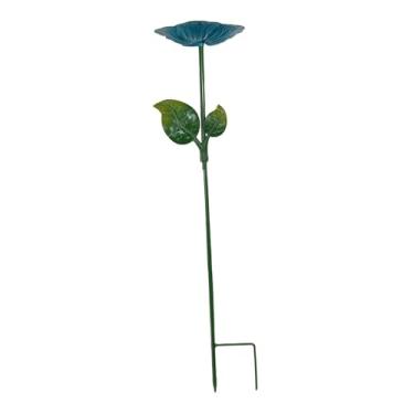 Imagem de Fenteer Alimentador de pássaros de flores, tigela para banho de pássaros, 25 polegadas, resistente às intempéries, estaca de jardim decorativa, banho de, Azul