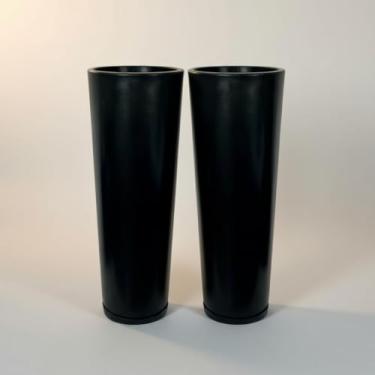 Imagem de Kit 2 Vasos Planta Classic Slim C/Prato Moderno Grande Luxo Alto Decorativo Sala Fachada Jardim Escritório Bambu Cerejeira Jogo 71cm (Preto)