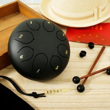 Imagem de Tambor de língua de aço, 15 cm, 8 notas, instrumentos de percussão, bateria de mão com palitos de bolsa, livro de música, para educação musical, entretenimento, meditação, ioga, presentes Zen (preto)