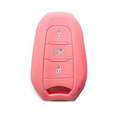 Imagem de CSHU Capa de silicone para chave de carro Capa de chaveiro com anel de bolsa para chave, adequado para Peugeot 208 5008 308 408 508 3008 4008 Ds5 Ds6 Ds3 Citroen C4 C5 X7, rosa