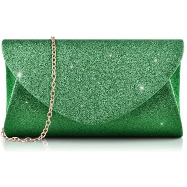 Imagem de PACETAP Bolsa feminina para noite, bolsa clutch com glitter, para festa de casamento com corrente para mulheres, formal, casamento, coquetel, formatura, jantar (verde escuro), Glitter verde escuro