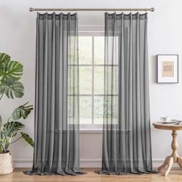 Imagem de Cortinas plissadas cinzentas de 236 cm de comprimento, painéis de cortina transparentes, filtro de luz, arejado, respirável, ramo de árvore, texturizado, cortinas plissadas com ganchos ajustáveis para