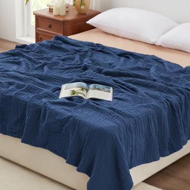 Imagem de Love's cabin Cobertor de musselina 100% algodão de 6 camadas, cobertor king size de musselina de 274 x 228 cm para sofá de cama, gaze de algodão leve e respirável para adultos, azul escuro