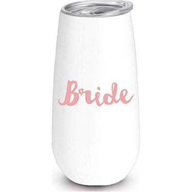 Imagem de Bride to Be Champagne Flute | Copos de vinho de aço inoxidável de tribo de noiva de 170 g | Presentes de noivado para damas de honra canecas de despedida de solteira Suprimentos e jogos de festa | Copos de ouro rosa isolados, Bride (White), Set of 1