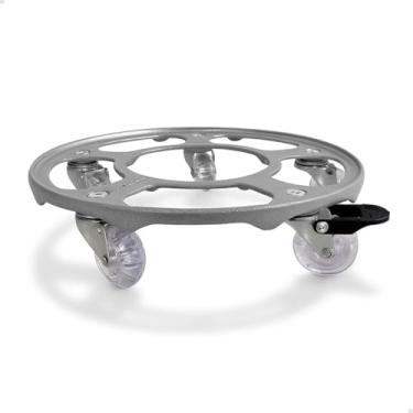 Imagem de Suporte para Botijão de Gás em Alumínio Fundido, 30 cm, com Rodinhas de Gel, Prata