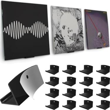 Imagem de Modern JP Suporte de parede de vinil adesivo (pacote com 16) – Suporte de disco de fixação forte, fácil instalação segura para registros, suporte de parede de álbum para 1LP e 2LP – Preto