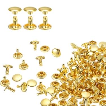 Imagem de HARFINGTON 80 conjuntos de rebites de tampa dupla 9 x 8 mm aço carbono cabeça redonda botões de pressão parafusos parafusos de metal tubular para decoração de artesanato em couro, ouro