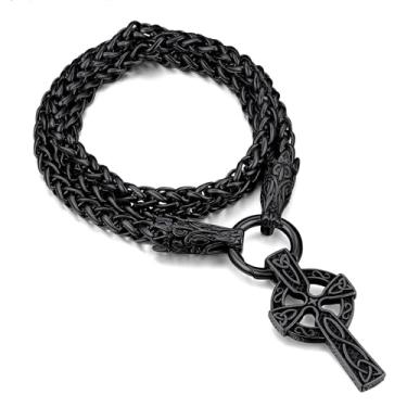 Imagem de FaithHeart Colar masculino viking nórdico punk corrente grossa, aço inoxidável Mjolnir/nó celta pingente cabeça de lobo embalagem de presente, Aço inoxidável, Zircônia cúbica,