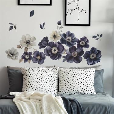 Imagem de sacinora Adesivos de parede de margarida branca roxa escura, faça você mesmo, adesivos de parede com arte floral de peônia removível, adesivo de vinil removível para sala de estar, quarto, sofá, TV