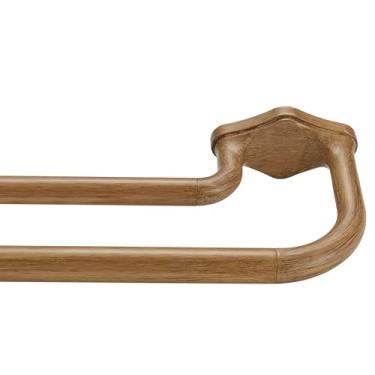 Imagem de Lwiiom Varões de cortina duplos de grão de madeira clara para janelas de 71 a 122 cm, varão de cortina duplo resistente com acabamentos e suporte de alumínio, hastes de janela dupla ajustáveis para