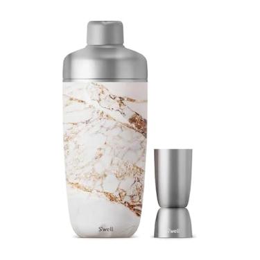 Imagem de S'well Coqueteleira de 510 g com jarro de jigger, conjunto de 2 peças, Calacatta Gold