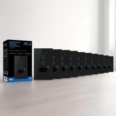 Imagem de Kit 10 Interruptor Smart Wi-fi 2.4 GHz Alexa 2 Botões Tomada 4x2 Bivol