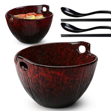 Imagem de Conjunto de taças Ramen JH JIEMEI HOME Ceramic com pauzinhos e colhere