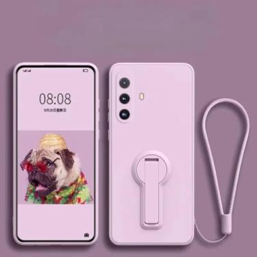 Imagem de Capa de celular dobrável com suporte oculto de silicone líquido de luxo para Samsung Galaxy S25 Ultra S24 S23 Fe S22 S21 S20 Plus (para Galaxy S21 Plus/roxo)