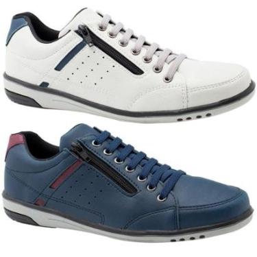 Imagem de Kit 2 Sapatênis Masculino Casual Gelo e Azul com Ziper e Elástico 750-Masculino