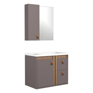 Imagem de Gabinete Para Banheiro Olivia 60cm Suspenso Havana/jequitibá