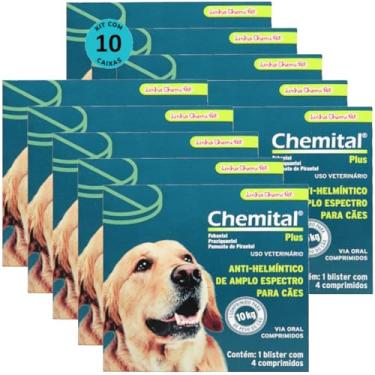 Imagem de Chemital Plus Com 4 Comprimidos Chemitec Vermífugo Para Cães Kit Com 10 Cx