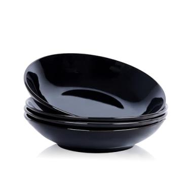 Imagem de Swuut Conjunto de tigelas de massa de cerâmica de 1,134 g de 12,4 cm azul e branco grande tigela de servir salada, pratos de jantar seguros para micro-ondas e forno (preto)