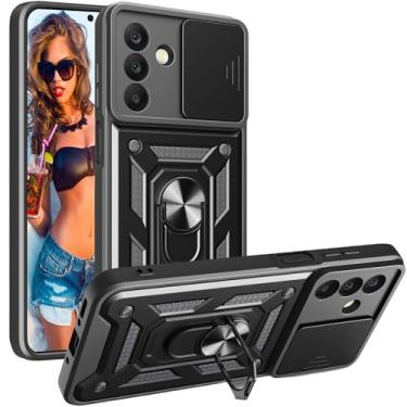Imagem de Ephoou Capa protetora para Samsung Galaxy A17/Galaxy A26, proteção à prova de choque de grau militar com capa deslizante para câmera e anel magnético rotativo de 360° para Galaxy A17 SJ preto