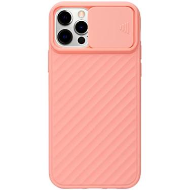 Imagem de Stephanie Imports Capa protetora de silicone rosa com padrão estriado com capa de câmera deslizante para iPhone 12 Pro Max + protetor de tela de vidro temperado