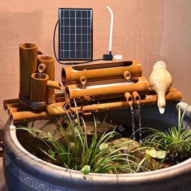 Imagem de Fonte de água movida a energia solar com bomba, fontes de bambu ao ar livre com roda d'água, para jardim e quintal